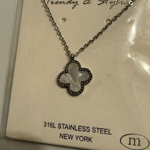 Silver Stainless Steel Clover Pendant Necklace